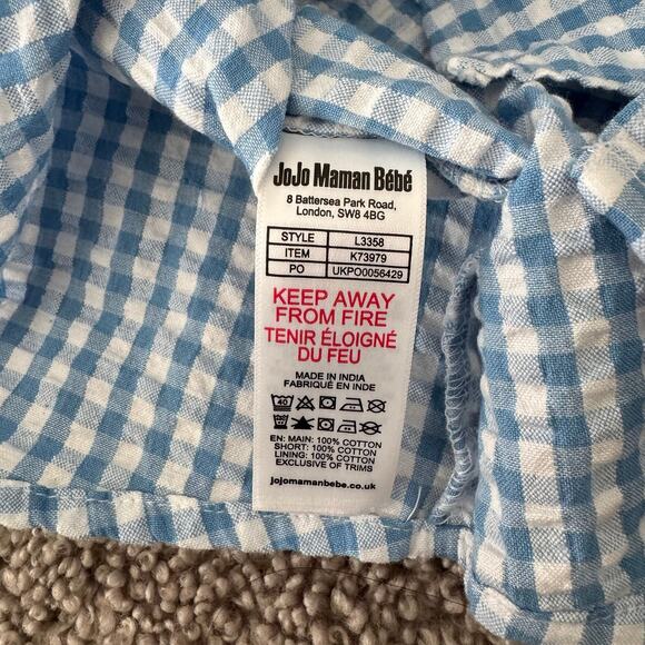 Jojo Maman Bebe Light Blue Short Sleeve Gingham Shirt - Size 3-6 months - Picture 5 of 6